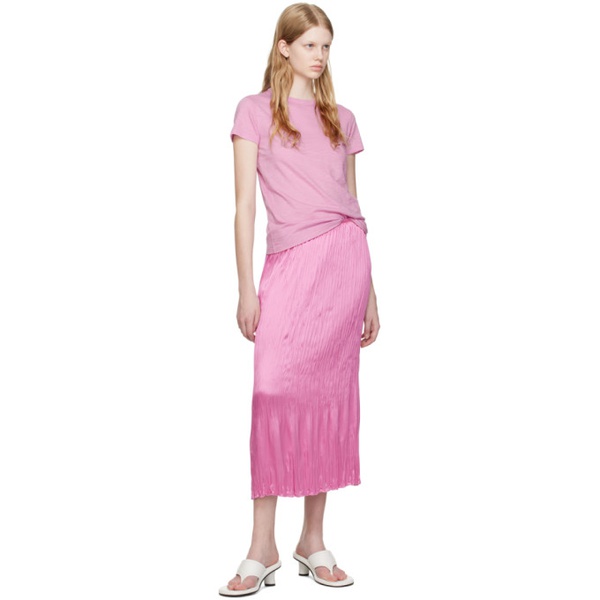빈스 빈스 Vince Pink Crinkled Column Midi Skirt 231875F092007