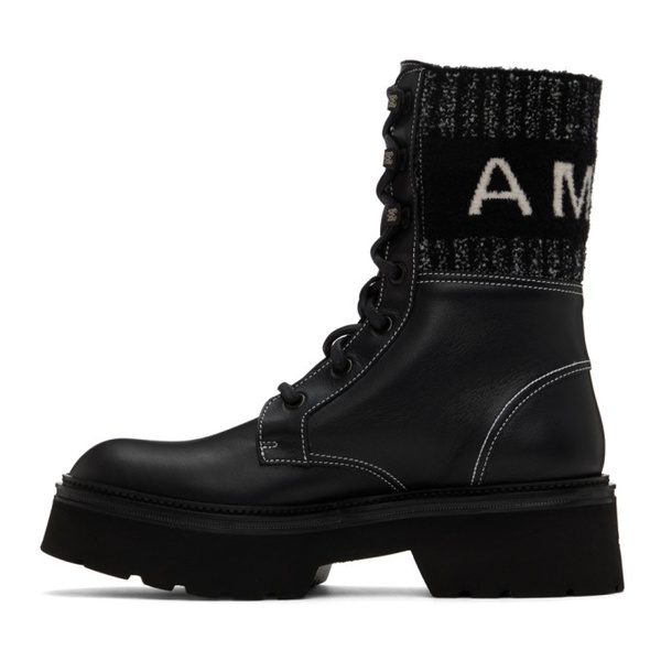 아미리 AMIRI Black Knit Logo Collar Combat Boots 231886F113000