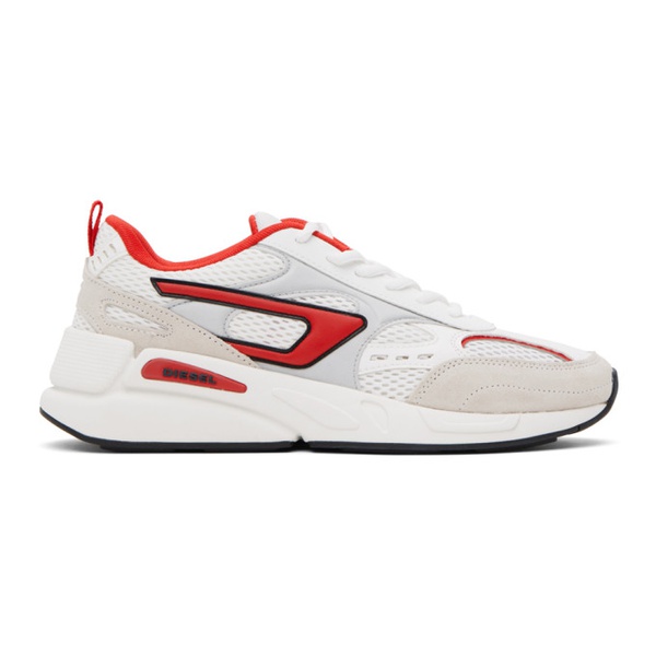 디젤 디젤 Diesel White & Red S-Serendipity Sport Sneakers 232001M237008
