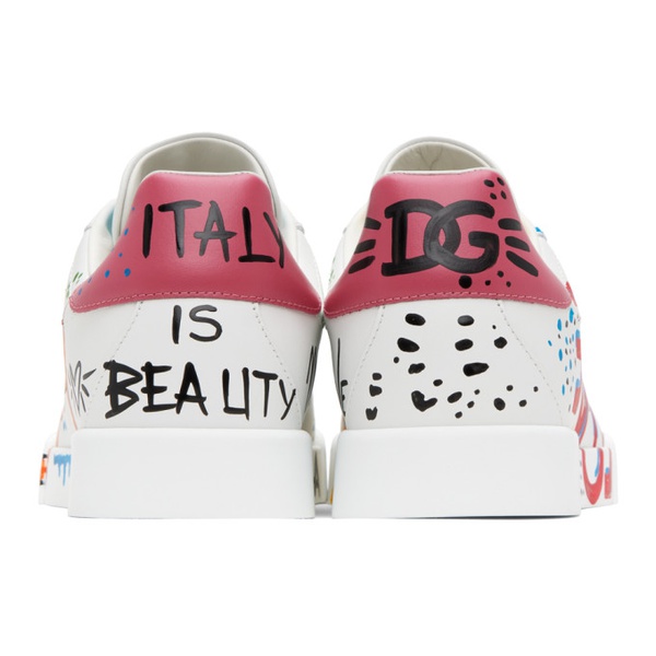 돌체앤가바나 Dolce&Gabbana White & Multicolor Portofino Low Sneakers 232003F128009