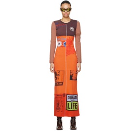 마린 세르 Marine Serre Brown & Orange Regenerated Maxi Dress 232020F054003