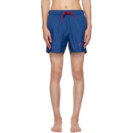 휴고 Hugo Blue Printed Swim Shorts 232084M193010
