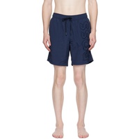 BOSS Navy Embroidered Swim Shorts 232085M208008