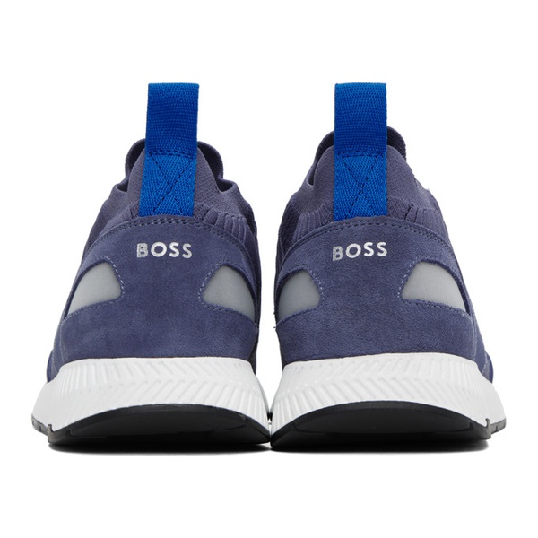  BOSS Navy Structured Knit Sneakers 232085M237001