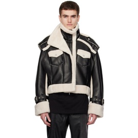 펑첸왕 Feng Chen Wang Black Paneled Faux-Leather Jacket 232107M180002