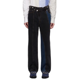 펑첸왕 Feng Chen Wang Black Irregular Waistband Jeans 232107M186004