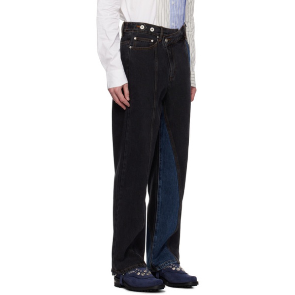  펑첸왕 Feng Chen Wang Black Irregular Waistband Jeans 232107M186004