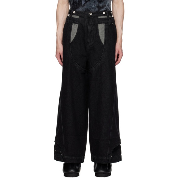  펑첸왕 Feng Chen Wang Black Paneled Jeans 232107M186007
