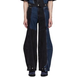 펑첸왕 Feng Chen Wang Black & Blue Paneled Jeans 232107M186009