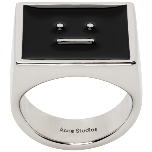 아크네스튜디오 아크네 스튜디오 Acne Studios Silver & Black Enamel Ring 232129F024000