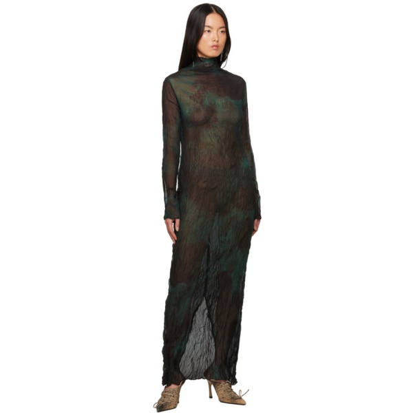 아크네스튜디오 아크네 스튜디오 Acne Studios Green & Black Pleated Maxi Dress 232129F055009