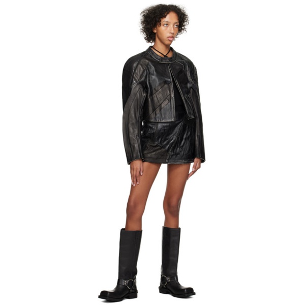 아크네스튜디오 아크네 스튜디오 Acne Studios Black Patchwork Leather Miniskirt 232129F090002