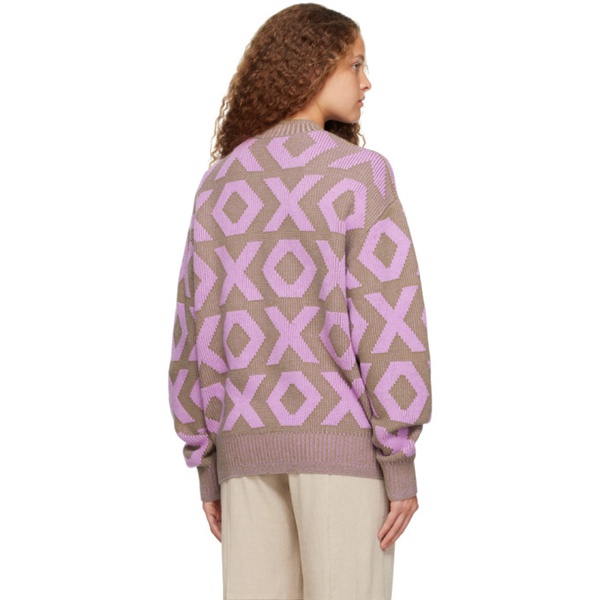 아크네스튜디오 아크네 스튜디오 Acne Studios Beige & Purple Jacquard Sweater 232129F096003