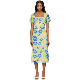 가니 GANNI Green & Blue Printed Midi Dress 232144F054001