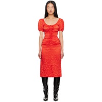 가니 GANNI Red Crinkled Midi Dress 232144F054024