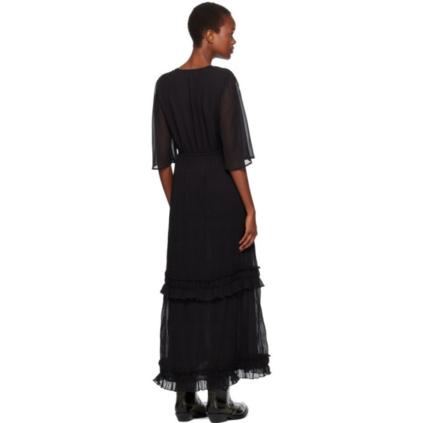  가니 GANNI Black Pleated Maxi Dress 232144F055026
