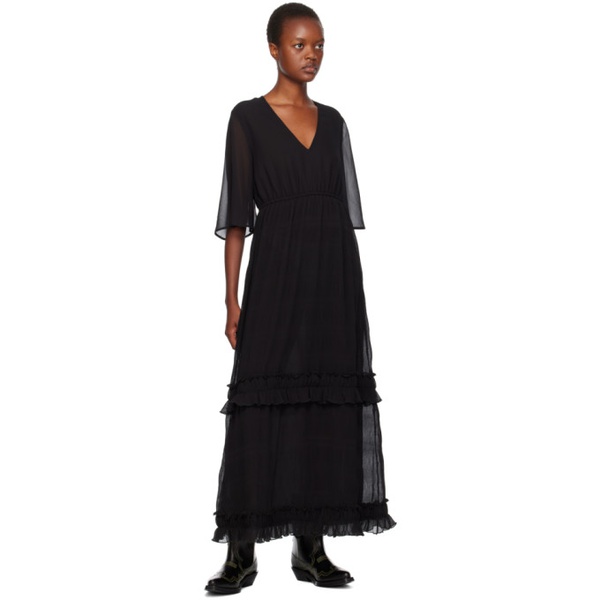  가니 GANNI Black Pleated Maxi Dress 232144F055026