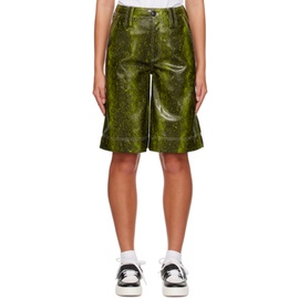 가니 GANNI Green Three-Pocket Faux-Leather Shorts 232144F088008