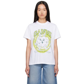 가니 GANNI White Relaxed Bunny T-Shirt 232144F110004