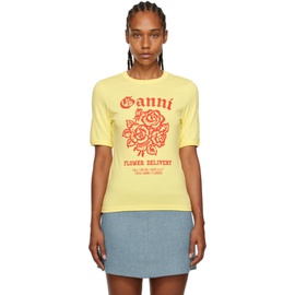 가니 GANNI Yellow Printed T-Shirt 232144F110029