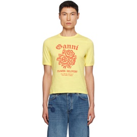 가니 GANNI Yellow Printed T-Shirt 232144M213027