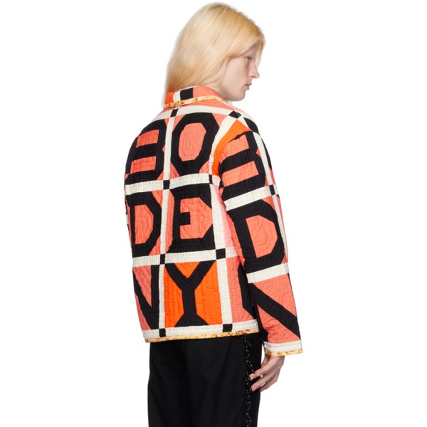  보디 Bode Orange Letter Block Quilt Jacket 232169M180006