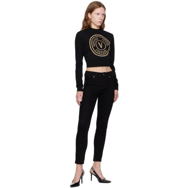 베르사체 베르사체 진 꾸뛰르 베르사체 Versace Jeans Couture Black V-Emblem Sweater 232202F096002