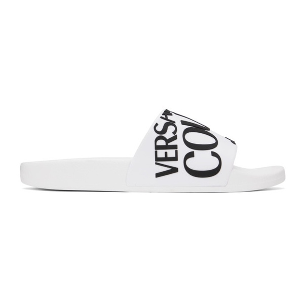 베르사체 베르사체 진 꾸뛰르 베르사체 Versace Jeans Couture White Logo Slides 232202F124000