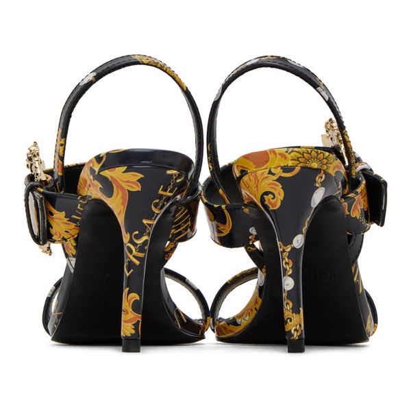 베르사체 베르사체 진 꾸뛰르 베르사체 Versace Jeans Couture Black & Gold Emily Baroque Heeled Sandals 232202F125003