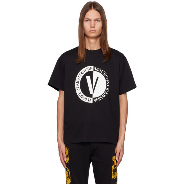 베르사체 베르사체 진 꾸뛰르 베르사체 Versace Jeans Couture Black V-Emblem T-Shirt 232202M213011