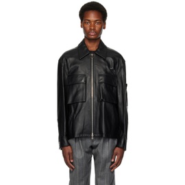 솔리드 옴므 Solid Homme Black Zipped Leather Jacket 232221M181001