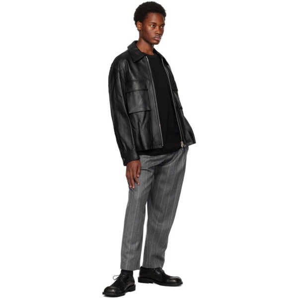  솔리드 옴므 Solid Homme Black Zipped Leather Jacket 232221M181001