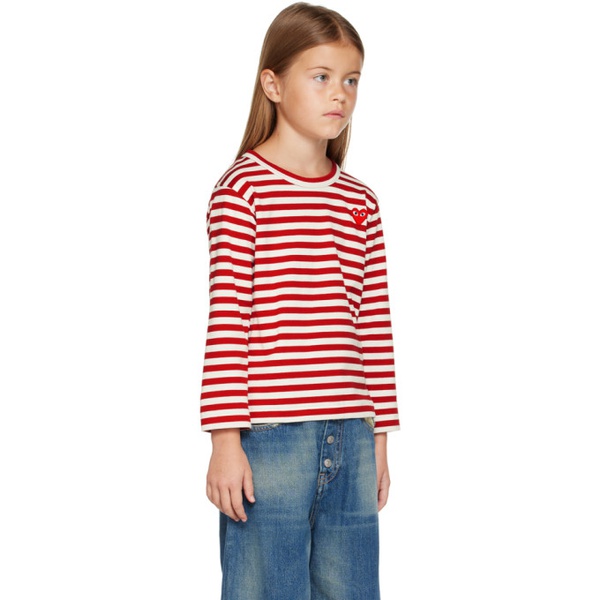  COMME des GARCONS PLAY Kids Red & White Striped Long Sleeve T-Shirt 232246M703000