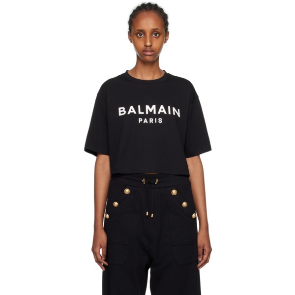 발망 발망 Balmain Black Cropped T-Shirt 232251F110014