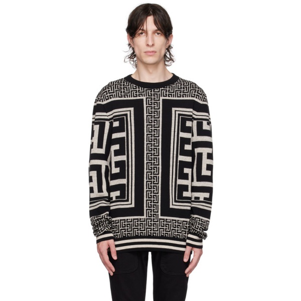 발망 발망 Balmain Black & 오프화이트 Off-White Monogram Sweater 232251M201001