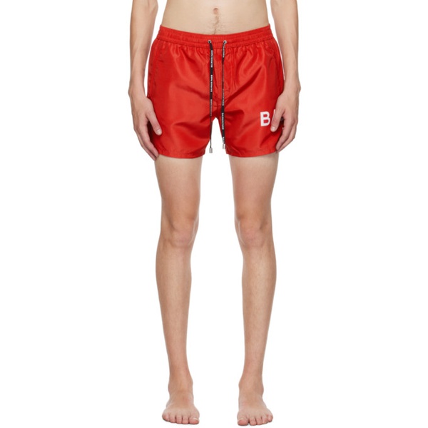 발망 발망 Balmain Red Printed Swim Shorts 232251M208001