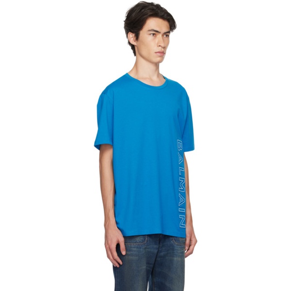 발망 발망 Balmain Blue Embossed T-Shirt 232251M213002