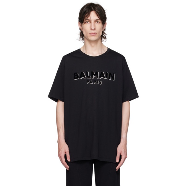 발망 발망 Balmain Black Flocked T-Shirt 232251M213014