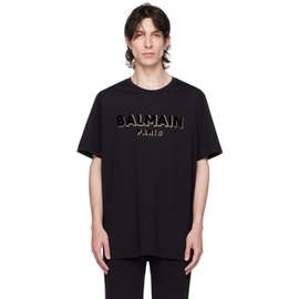 발망 Balmain Black Flocked T-Shirt 232251M213015