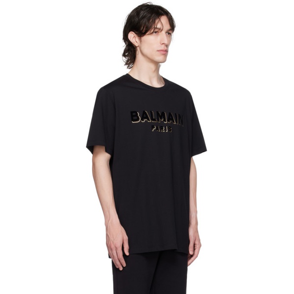 발망 발망 Balmain Black Flocked T-Shirt 232251M213015