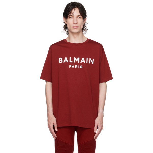 발망 발망 Balmain Red Printed T-Shirt 232251M213020