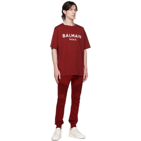 발망 발망 Balmain Red Printed T-Shirt 232251M213020