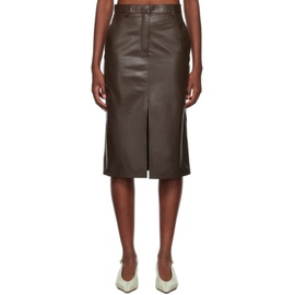 랑방 Lanvin Brown Straight Leather Midi Skirt 232254F092002