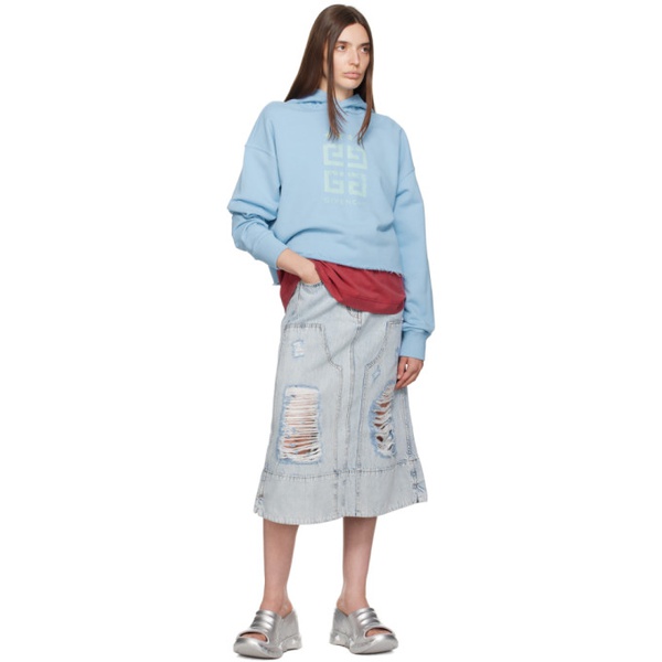 지방시 지방시 Givenchy Blue Distressed Denim Midi Skirt 232278F092002