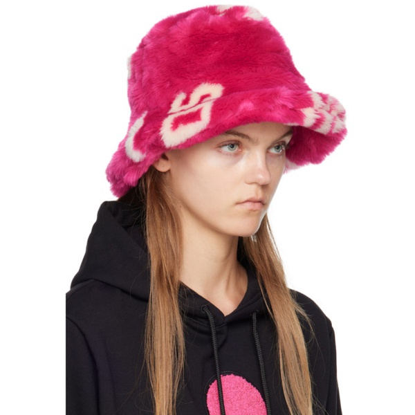  GCDS Pink Jacquard Bucket Hat 232308F015001