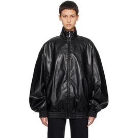 GCDS Black Oversized Faux-Leather Jacket 232308F063001