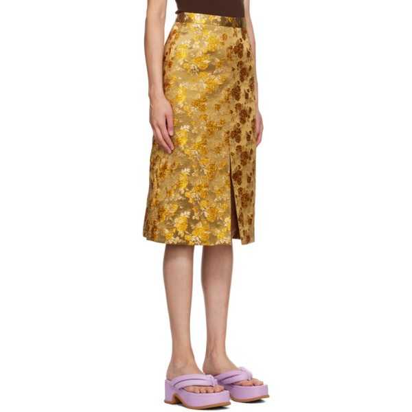  드리스 반 노튼 Dries Van Noten Gold Floral Midi Skirt 232358F092022