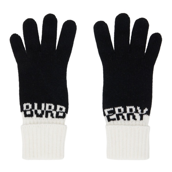 버버리 버버리 Burberry Black & White Rolled Gloves 232376M135000