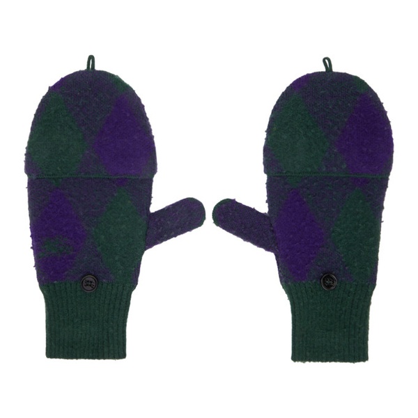 버버리 버버리 Burberry Green & Purple Argyle Wool Mittens 232376M135004