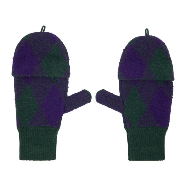버버리 버버리 Burberry Green & Purple Argyle Wool Mittens 232376M135004